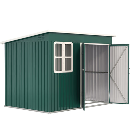 8.5 x 6ft Storage Shed Galvanised Steel Garden Shed, Metal Shed W/ Foundation Kit, Window, Lockable Wide Doors, Air Vents for Outdoor, Green