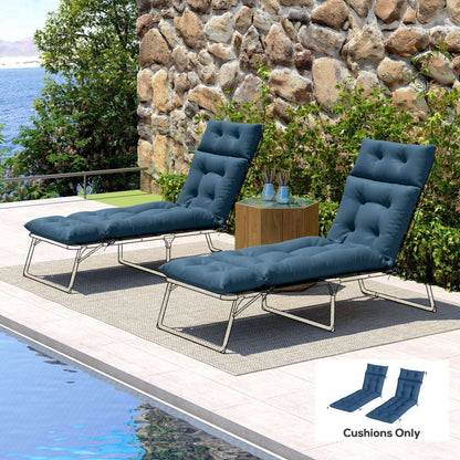 Set of 2 Sun Lounger Cushions | 190x56x10cm | High-Resilience PP Foam | UPF20+ | Fade & Splash Resistant | 220gsm Polyester | 6 Tie Fastenings | Navy Blue