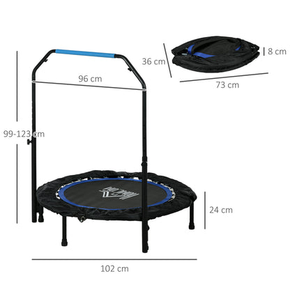 40" Foldable Mini Fitness Trampoline, with Adjustable Foam Handle, Blue