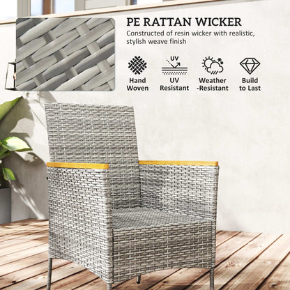 Outsunny Five-Piece Rattan Set, with Wood-Top Table - Teak / Grey