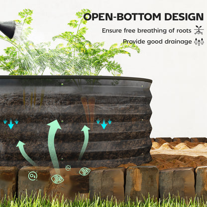 Set of 2 Galvanised Steel Raised Garden Beds | Open Bottom | Rubber Seal Top | 4 Protective Corners | Metal Plant Stakes | Easy Assembly | 150x60x30cm | Dark Grey