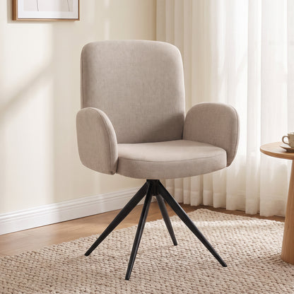 360° Swivel Accent Chair | Linen-Look Upholstery, Curved Back & Padded Arms | 7cm Seat Cushion & Black Steel Base | Brown, Light Green or Grey
