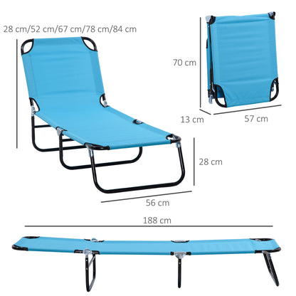 Foldable Sun Lounger Set of 2 with 5-Position Adjustable Backrest, Portable Recliner Chaise Lounge Chair with Breathable Mesh Fabric, Sky Blue