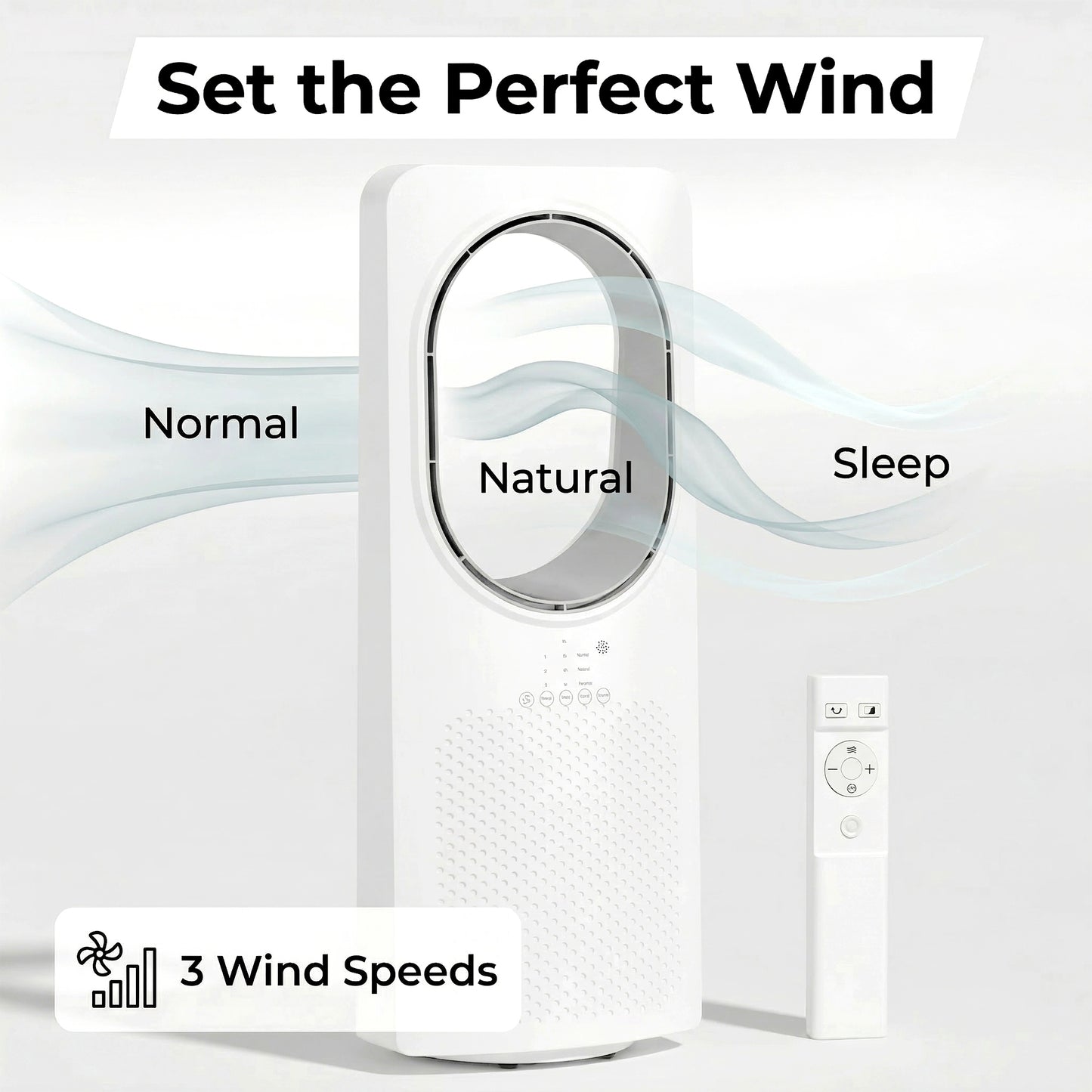 Tower Fan | 36dB Sleep Mode | 45° Oscillation | 3 Speeds & Modes | 15hr Timer | Remote | White