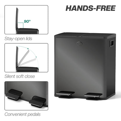 40L 2 x 20 Litre Dual Compartment Stainless Steel Bin, with Deodoriser Holders - Glossy Black