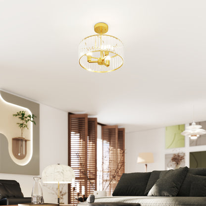 Crystal Ceiling Light Fixture, Semi Flush Mount Modern Crystal Chandelier Ceiling Light for Living Room, Bedroom, Hallway,  Dining Room, E14 Base 3-Lights, Gold Tone