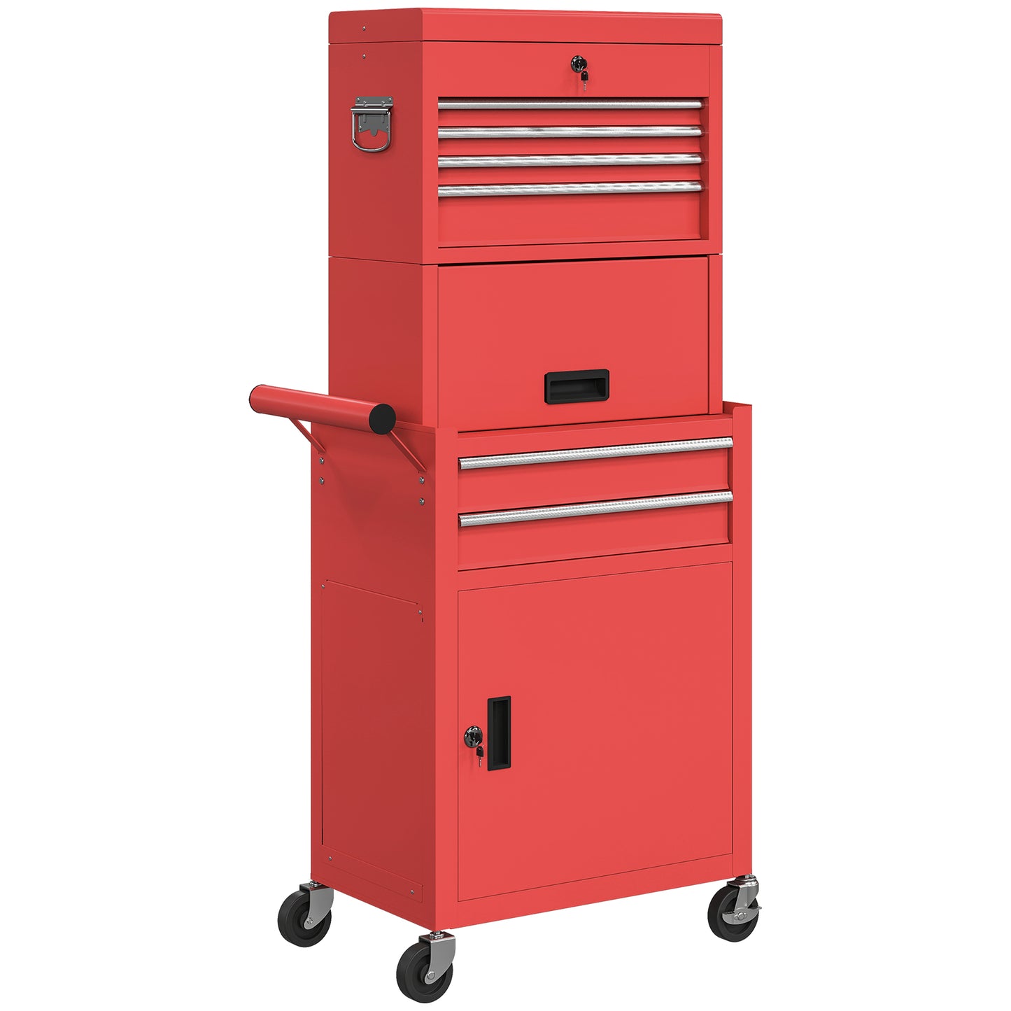 Three-Part Steel Locking Tool Storage Cabinet Chest - Red / Black