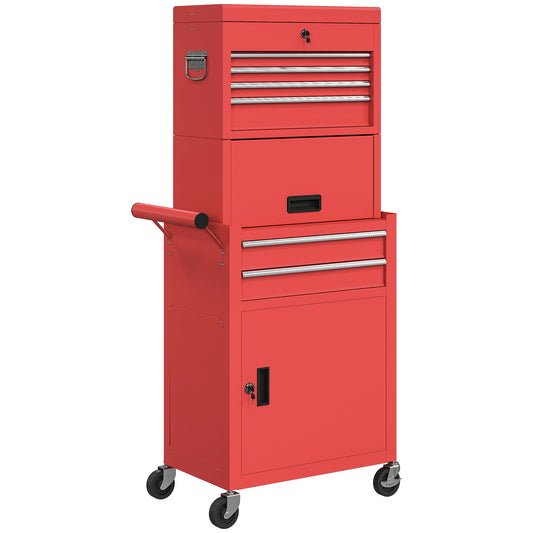 Three-Part Steel Locking Tool Storage Cabinet Chest - Red / Black