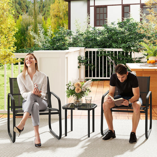 Outsunny Three-Piece Garden Seating Chairs & Table Set - Black
