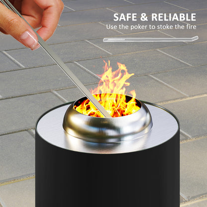 Outsunny Smokeless Fire Pit, 16 x 16 cm Stainless Steel Portable Wood Burning Firepit with Poker for Garden Camping Bonfire Party, Black