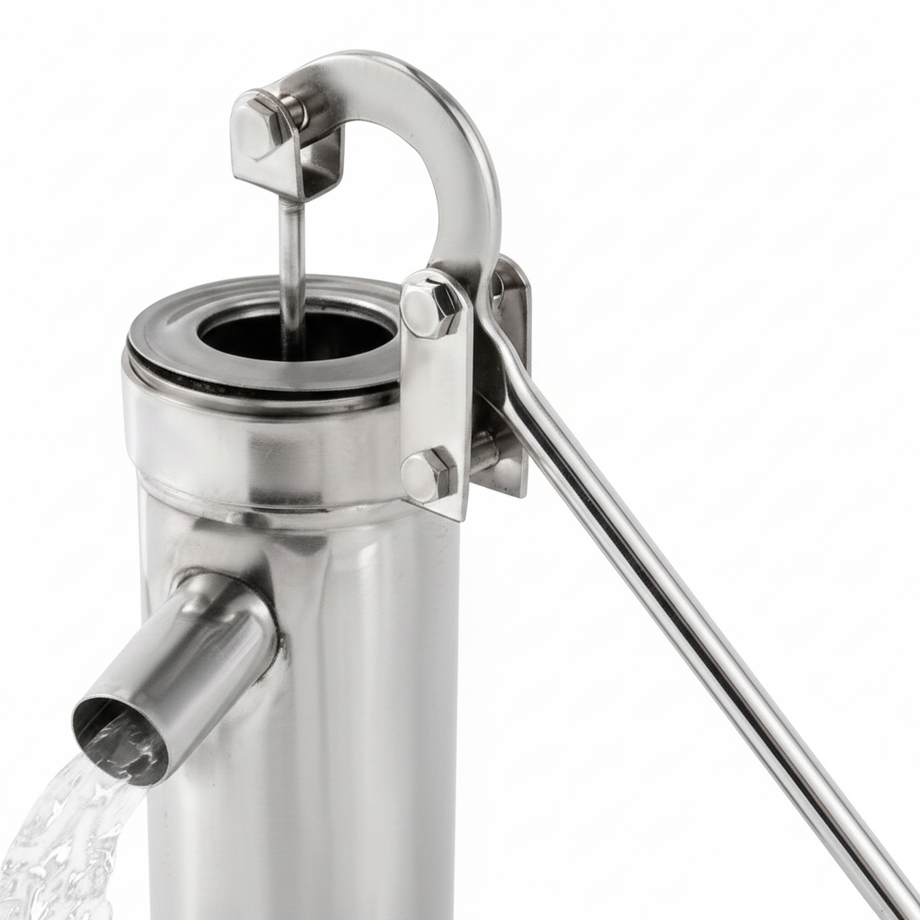 Manual Hand Pump | 202 Stainless Steel | 8m Groundwater Depth | 25.5cm Body | 32mm Inlet | Garden, Yard & Well Use | Silver