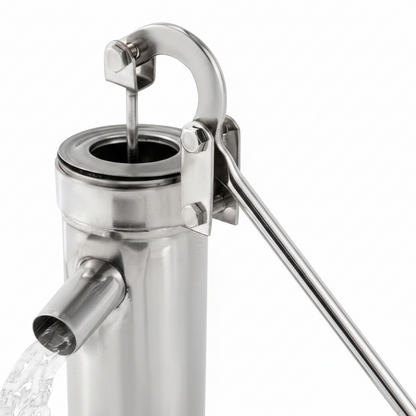 Manual Hand Pump | 202 Stainless Steel | 8m Groundwater Depth | 25.5cm Body | 32mm Inlet | Garden, Yard & Well Use | Silver