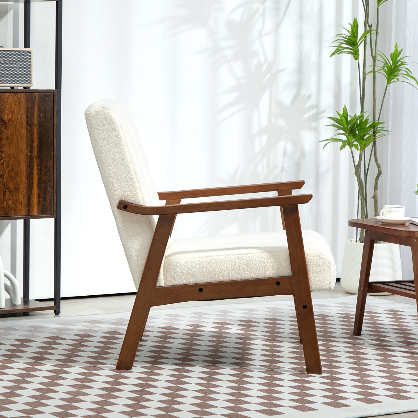 Retro Vintage Style Boucle Seat Mid Century Accent Chair - White