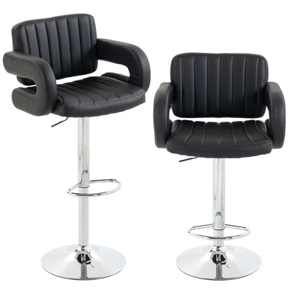 Bar Stools Adjustable Swivel Kitchen Chairs with Backrest Armrest Set of 2 PU Leather Black