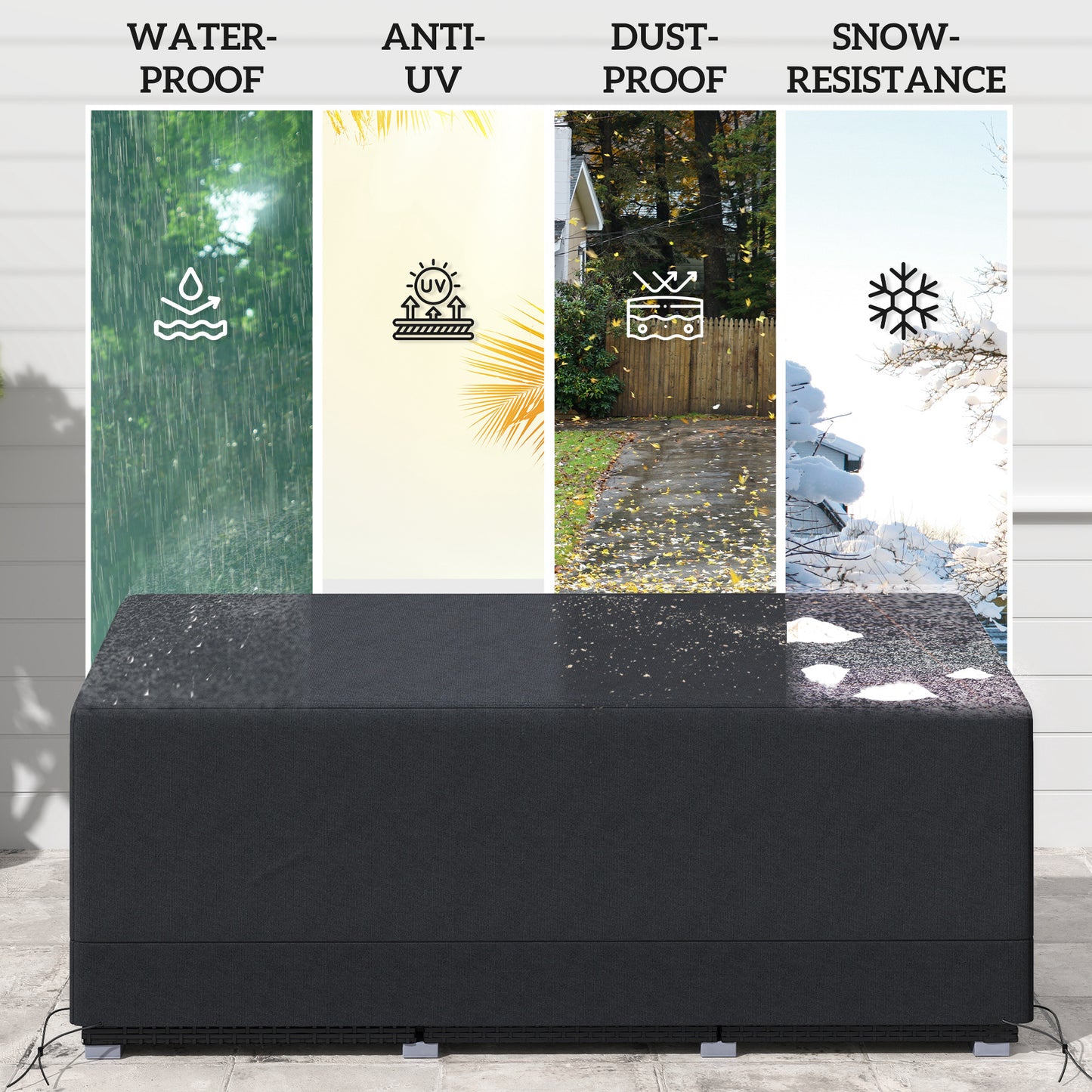 Rectangular Patio Furniture Cover for 3 Seater Sofa Bistro Set, Water UV Resistant Protection 600D Oxford Fabric Rattan Lounge Clean Cover, 190 x 72 x 76cm, Black