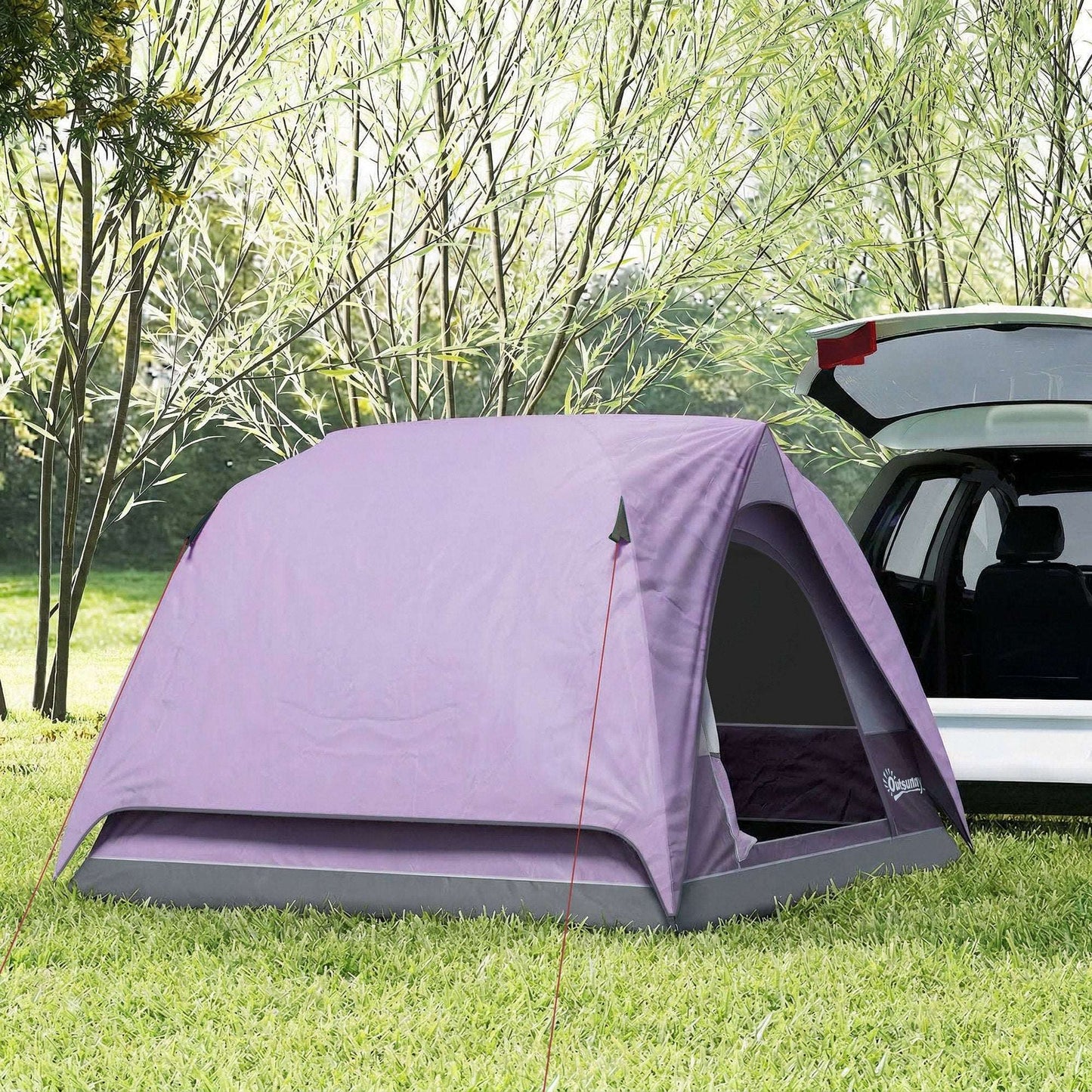 3-4 Person Dome Camping Tent | Sewn-In PE Groundsheet | 3000mm Waterproof | 3-Sided Mesh Windows | Ceiling Hook | Windproof Level 6 | Carrying Bag | 2x2x1.35m | Purple & Grey