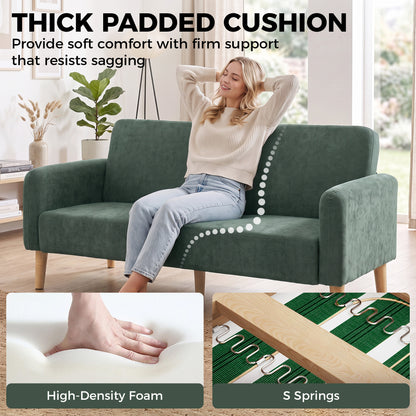2 Seater Sofa | Dark Green Velvet-Feel Small Couch, 20cm Cushions & 240kg Capacity