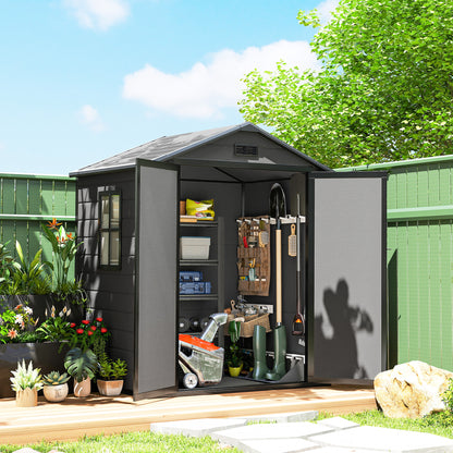 Aluminium Alloy & PP Garden Storage Shed | Double Doors | Lock & 3 Keys | Window | Vent | Sloped Roof | 40kg/m² Snow Rating | 183x134x210cm | 2.12m² | Dark Grey