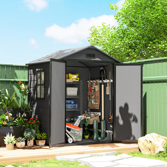 Aluminium Alloy & PP Garden Storage Shed | Double Doors | Lock & 3 Keys | Window | Vent | Sloped Roof | 40kg/m² Snow Rating | 183x134x210cm | 2.12m² | Dark Grey