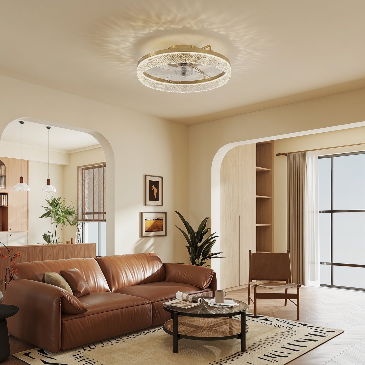 Smart Ceiling Fan with Dimmable LED Light | Remote & App Control | 6 Speeds | Gold Tone