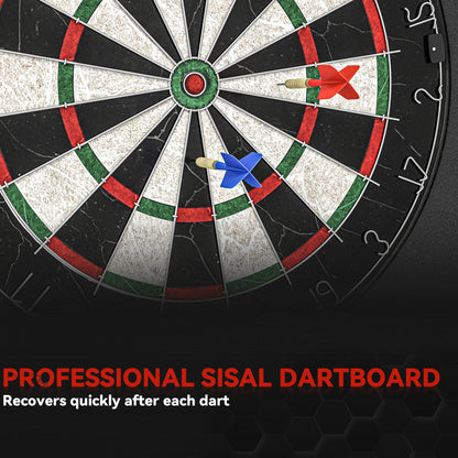 SPORTNOW Bristle Dartboard Set | 45.5cm Sisal Board & 71.5cm EVA Wall Surround | 6 Steel-Tip Darts | Black Interlocking 4-Piece Surround