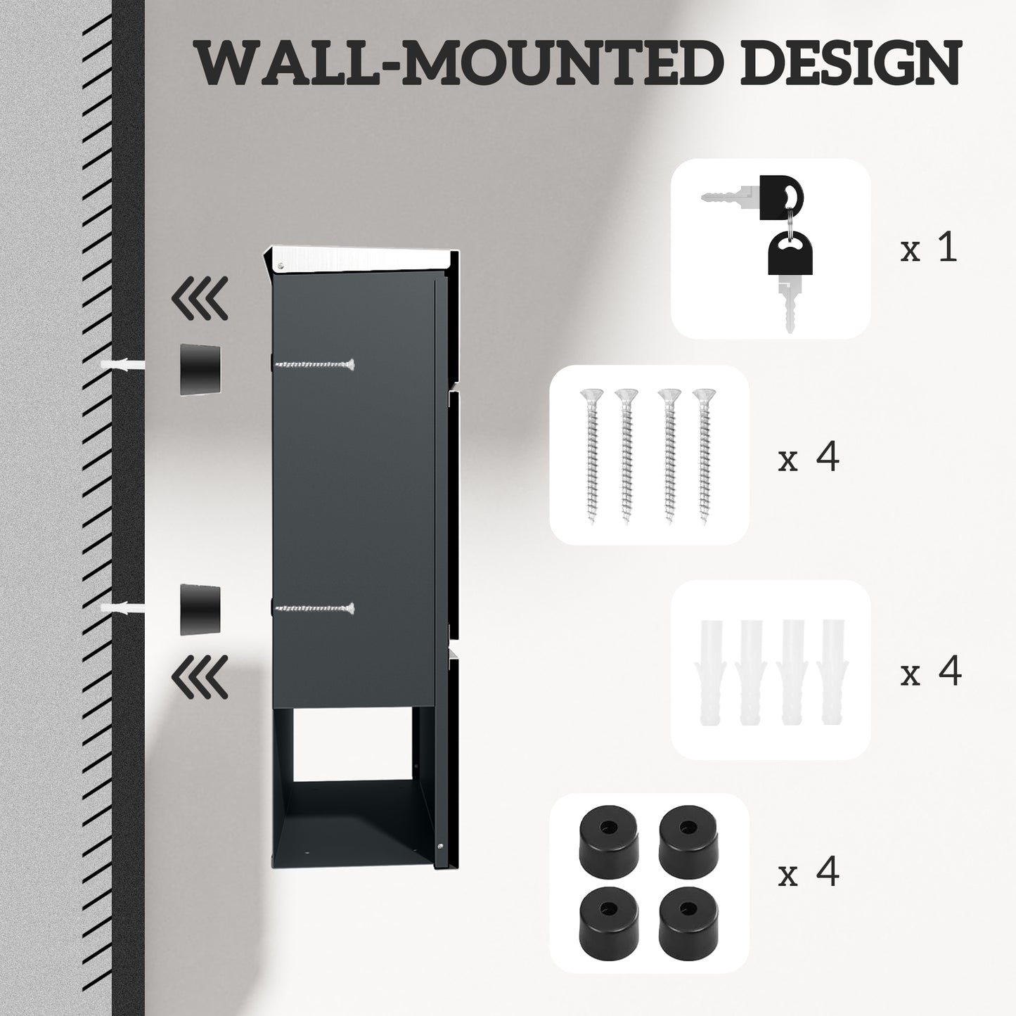 Wall Mounted Post Box with Viewing Window, 2 Lock, Modern Galvanised Steel Mailbox with Copper Core, Weatherproof Letterbox - Silver