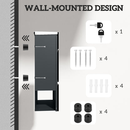 Wall Mounted Post Box with Viewing Window, 2 Lock, Modern Galvanised Steel Mailbox with Copper Core, Weatherproof Letterbox - Silver