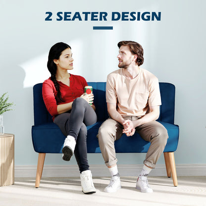 Modern Double Seat Sofa Foam Padding High Back Soft Comfortable Compact Couch Home Office Dark Blue