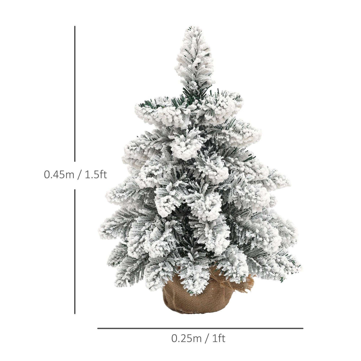 1.5ft Mini Artificial Christmas Trees with Lights Set of 2, Snow Flocked Tabletop with Base, Battery Operated, Desktop Party Decoration