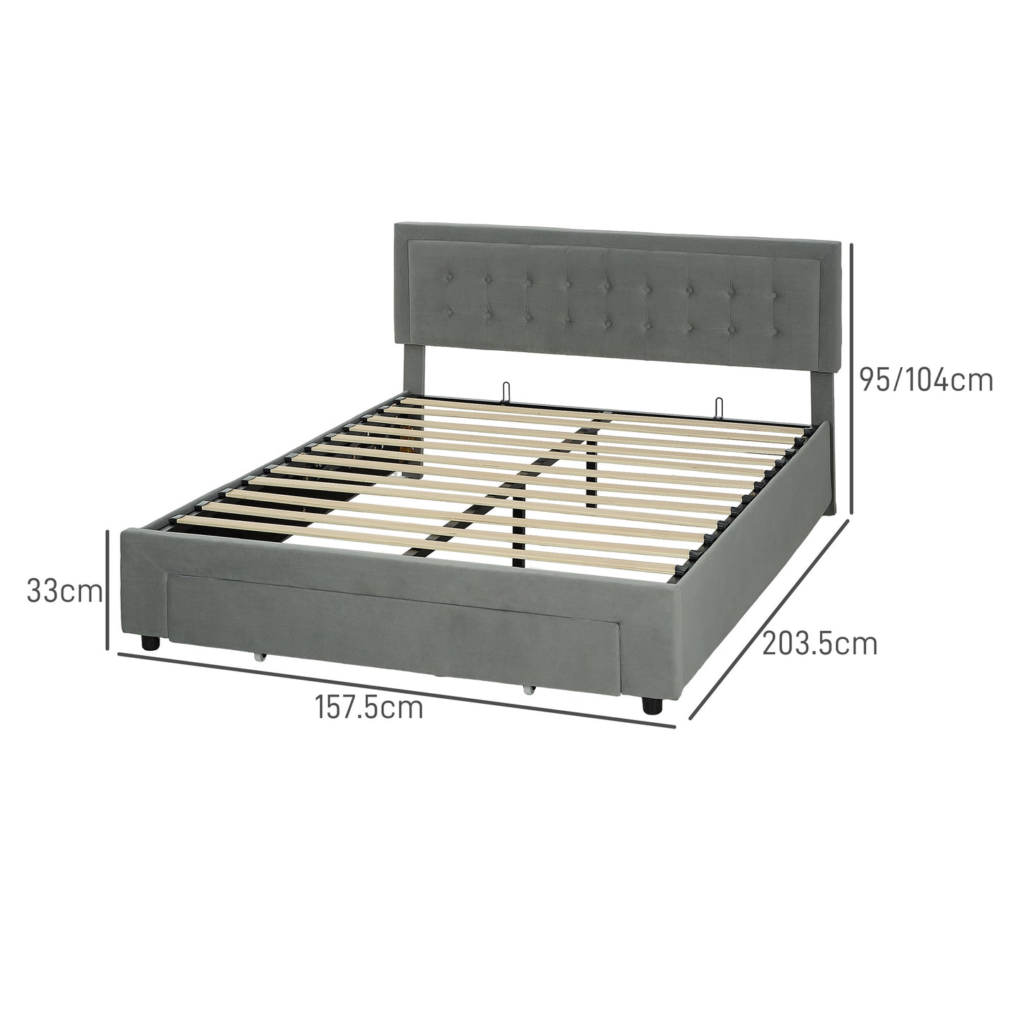 King Size Ottoman Bed Frame, with Front Drawer - Grey