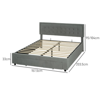 King Size Ottoman Bed Frame, with Front Drawer - Grey