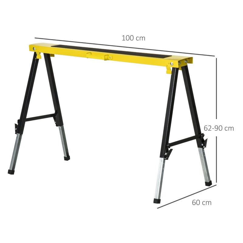 DURHAND Steel Set-of-2 Foldable Adjustable Saw Horses Tools / Yellow