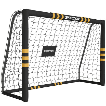SPORTNOW Portable Football Goal | Black & Yellow | 8x5ft or 6x4ft | EPE Foam Padding 1.6cm | PVC-Wrapped Posts | 6 Ground Stakes | Metal Frame | PE Net | Age 5+ | Garden Training