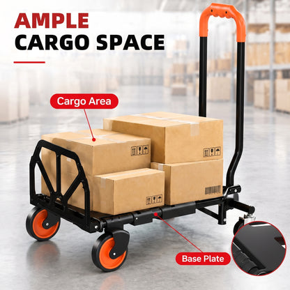 2-in-1 Folding Hand Truck | 120kg Platform Trolley & 75kg Sack Barrow | Steel Frame | Compact Foldaway Design | Black & Orange