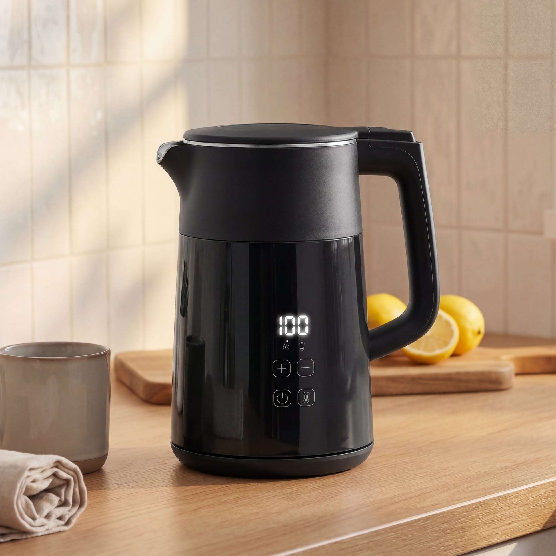 1.7L Electric Kettle | 3000W | 7 Temperature Settings 40-100°C | 2hr Keep-Warm | 304 Stainless Steel PTFE-Free | Boil-Dry Protection | Auto Shut-Off | 360° Swivel Base | Black