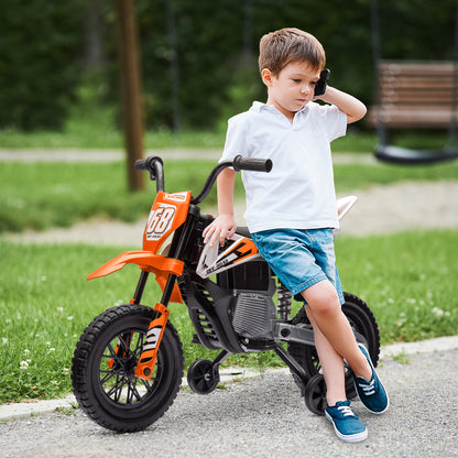 AIYAPLAY 12V Kids Electric Motorbike, Kids Electric Ride on Motorcycle w/ Twist Grip Throttle, Training Wheels - Orange