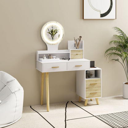 Elegant Dressing Dresser Table Vanity Desk, with Storage - White
