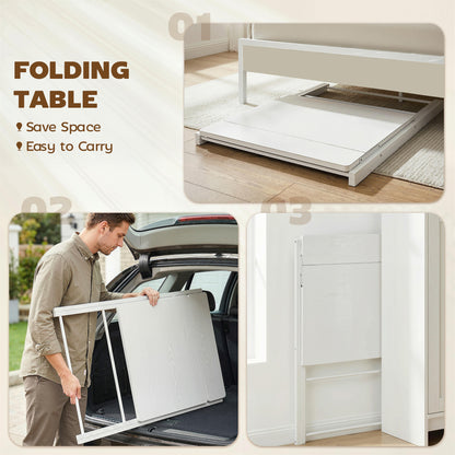 Folding Desk with Upper Shelf | X-Frame | Melamine Coated | 86x66x82cm | 20kg | Curved Corners | Easy Assembly | White