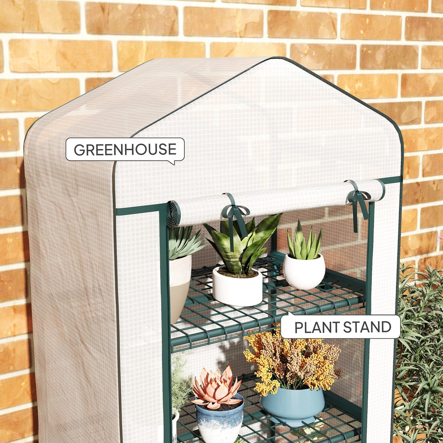 Mini Portable Greenhouse | 4 Shelves | Transparent PE Cover | Double-Zip Door | Lockable Rolling Wheels | 10kg Per Shelf | Balcony & Patio | 69 x 50 x 165cm | White