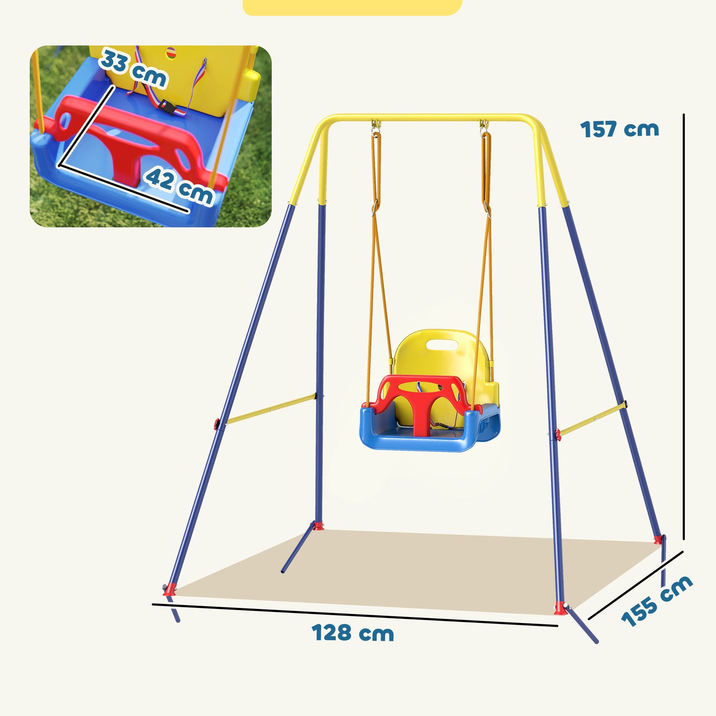 3-in-1 Toddler Swing Set – Foldable A-Frame, Seat Belt, Adjustable Height 35–55cm, Indoor & Outdoor, EN71 Tested, Ages 9 Months–8 Years – Blue