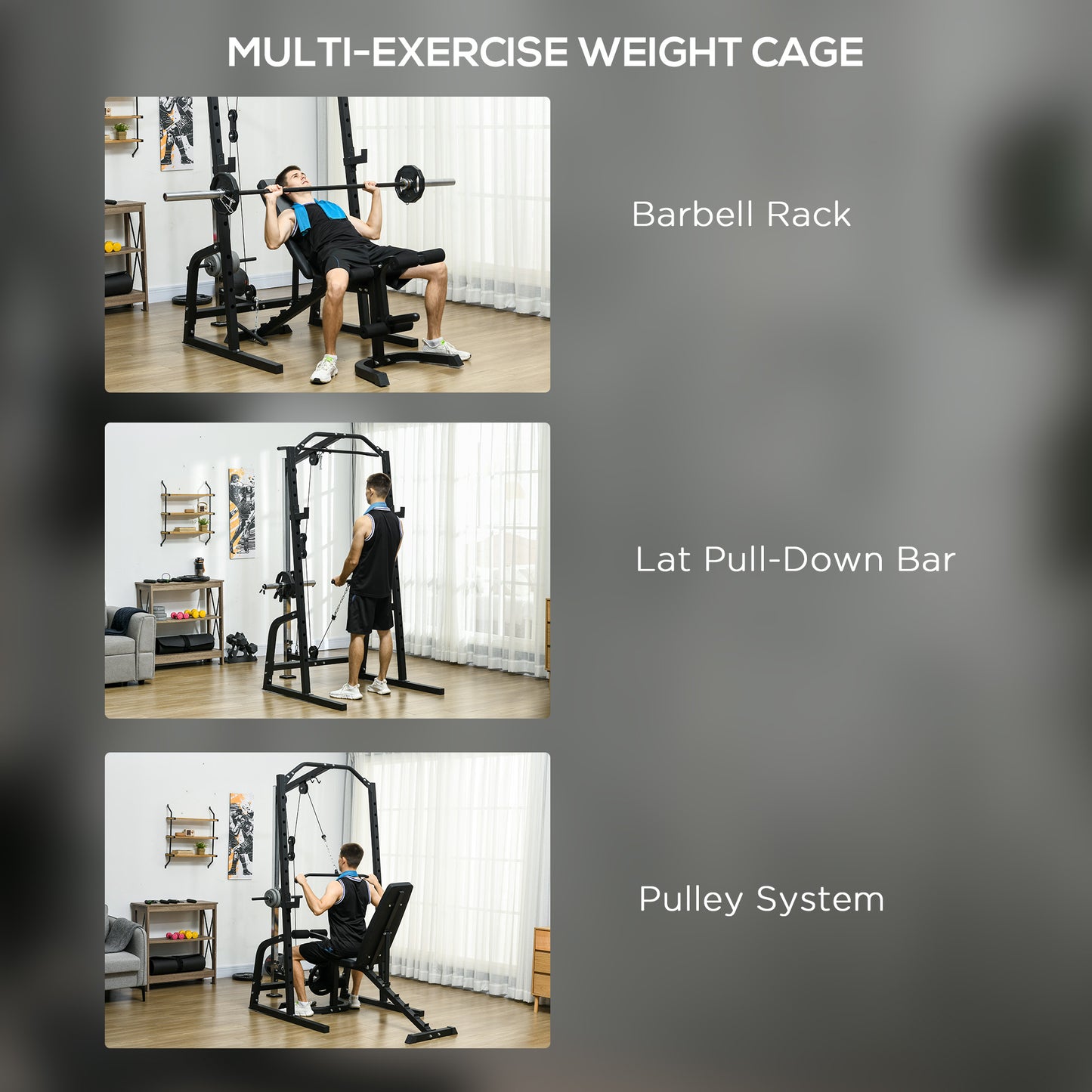 Smith Machine & Cable Pulley System with Adjustable Weight Bench, Multifunction Home Gym Power Rack with Lat Pull Down System, Barbell Rack