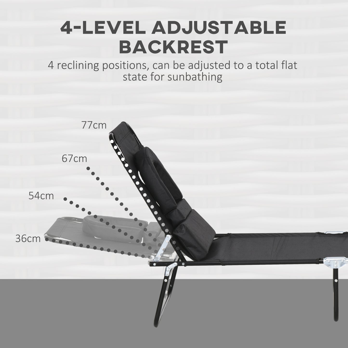 Outsunny Outdoor Foldable Sun Lounger Set of 2, 4 Level Adjustable Backrest Reclining Sun Lounger Chair with Pillow and Reading Hole, Black