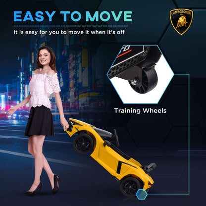 AIYAPLAY Lamborghini Revuelto Licensed 12V Ride on Car w/ Butterfly Doors Training Wheels, Suspension, Remote Control Yellow / Orange