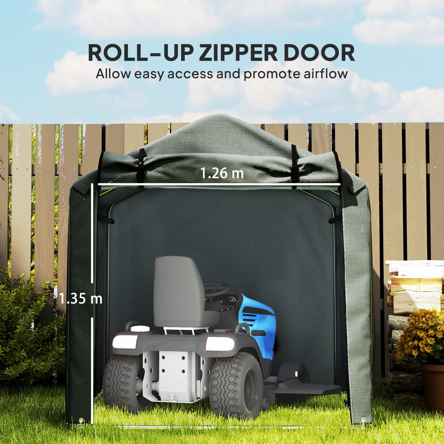 2.2 x 1.6 m Garden Storage Tent, Waterproof Anti-UV Bike Tent with Roll-up Zipper Door, Galvanised Outdoor Storage Shelter Carport, Dark Grey