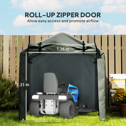 2.2 x 1.6 m Garden Storage Tent, Waterproof Anti-UV Bike Tent with Roll-up Zipper Door, Galvanised Outdoor Storage Shelter Carport, Dark Grey