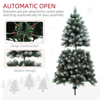 5ft Artificial Pine Christmas Tree with 489 Branch Tips and Steel Base, Realistic Hinged Tree with Pinecones, Holiday Décor for Home Office, Green