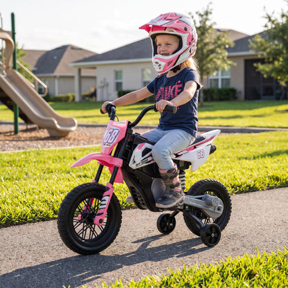 Kids Electric Ride-On Motorcycle | Pink 12V Motorbike with Training Wheels, Rear Suspension, Soft Start & Music | 2.4-5 km/h | 3-6 Years | 30 kg