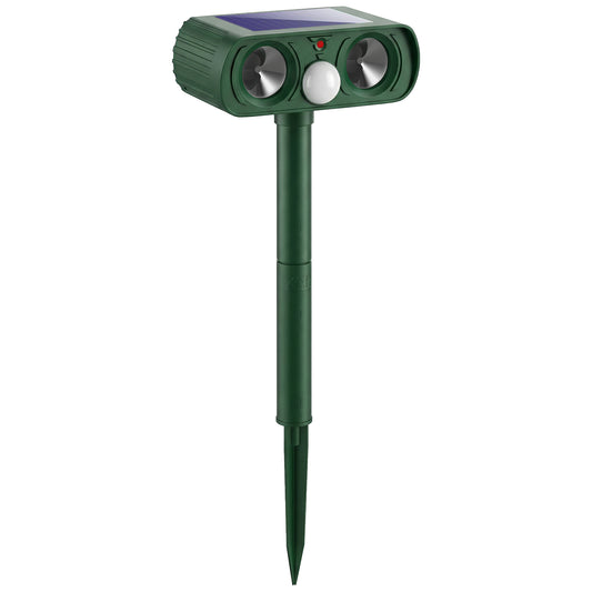 Solar Ultrasonic Animal Repeller | 110° PIR Motion Sensor | 6-8m Range | LED Flash | Ground Stake | IPX4 Weatherproof | Humane Cat Dog Rat Deterrent | 14x9.2x37cm | Green