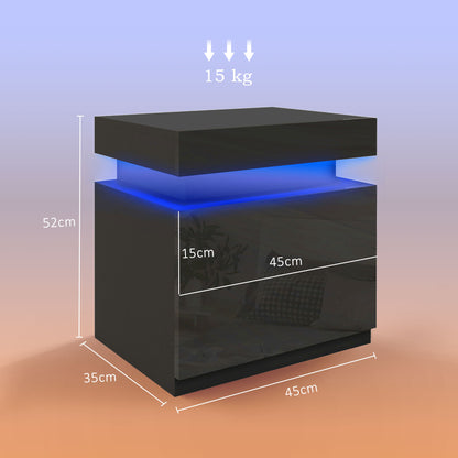 Set of 2 High Gloss Bedside Tables | RGB LED Light | 2 Drawers | Black