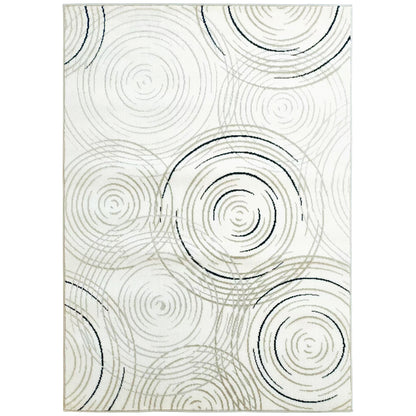 Modern Area Rug, Swirl Pattern Machine Washable Rug, Allergy-Friendly Floor Carpet for Living Room, Bedroom, Dining Room, Home Office, 170 x 120 cm, Cream White